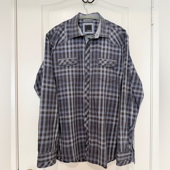 7 Diamonds Other - 7 Diamonds Men’s Gray Plaid Button Down Shirt Size XL Long Sleeve Like New Sleek